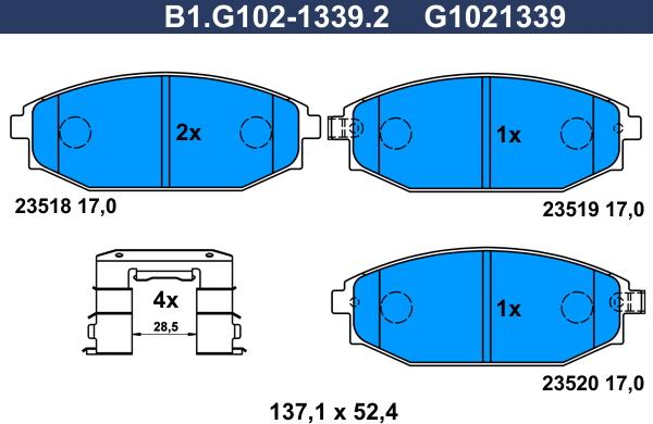 Galfer B1.G102-1339.2 - Тормозные колодки, дисковые, комплект avtokuzovplus.com.ua