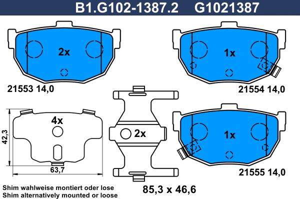 Galfer B1.G102-1387.2 - Тормозные колодки, дисковые, комплект avtokuzovplus.com.ua