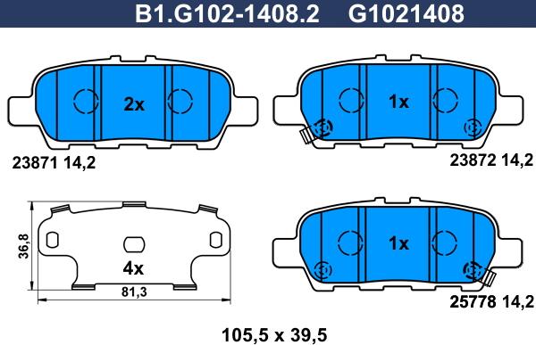 Galfer B1.G102-1408.2 - Гальмівні колодки, дискові гальма autocars.com.ua