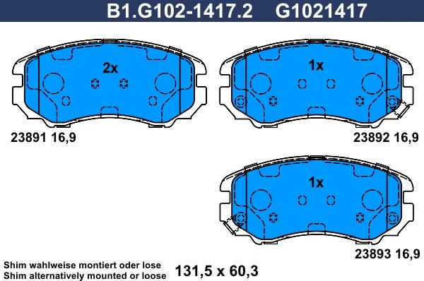 Galfer B1.G102-1417.2 - Тормозные колодки, дисковые, комплект avtokuzovplus.com.ua
