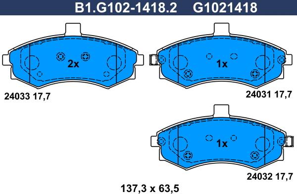 Galfer B1.G102-1418.2 - Гальмівні колодки, дискові гальма autocars.com.ua