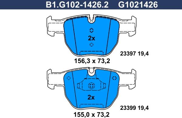 Galfer B1.G102-1426.2 - Гальмівні колодки, дискові гальма autocars.com.ua
