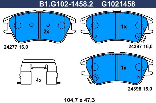 Galfer B1.G102-1458.2 - Тормозные колодки, дисковые, комплект avtokuzovplus.com.ua