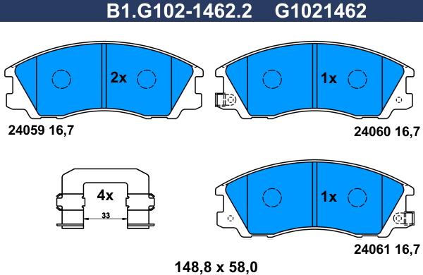 Galfer B1.G102-1462.2 - Тормозные колодки, дисковые, комплект autodnr.net