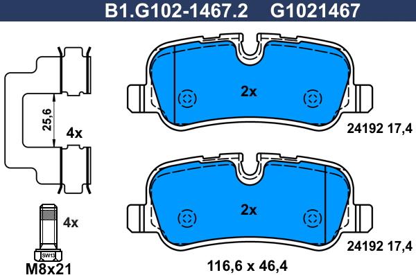 Galfer B1.G102-1467.2 - Гальмівні колодки, дискові гальма autocars.com.ua