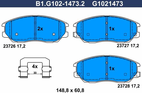 Galfer B1.G102-1473.2 - Тормозные колодки, дисковые, комплект avtokuzovplus.com.ua