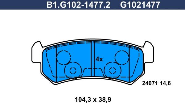 Galfer B1.G102-1477.2 - Тормозные колодки, дисковые, комплект avtokuzovplus.com.ua