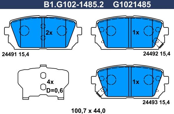 Galfer B1.G102-1485.2 - Гальмівні колодки, дискові гальма autocars.com.ua