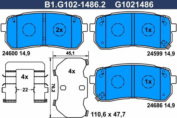 Galfer B1.G102-1486.2 - Тормозные колодки, дисковые, комплект avtokuzovplus.com.ua