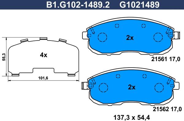 Galfer B1.G102-1489.2 - Гальмівні колодки, дискові гальма autocars.com.ua