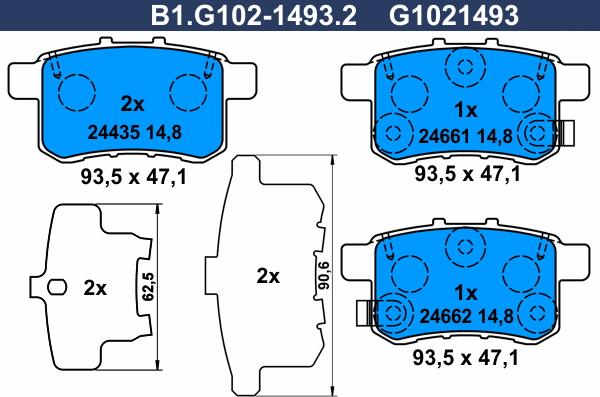Galfer B1.G102-1493.2 - Гальмівні колодки, дискові гальма autocars.com.ua