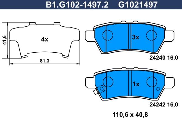 Galfer B1.G102-1497.2 - Гальмівні колодки, дискові гальма autocars.com.ua