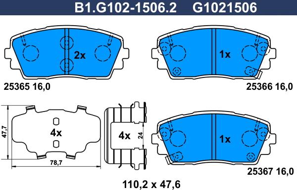 Galfer B1.G102-1506.2 - Гальмівні колодки, дискові гальма autocars.com.ua