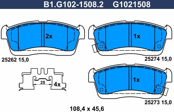 Galfer B1.G102-1508.2 - Гальмівні колодки, дискові гальма autocars.com.ua