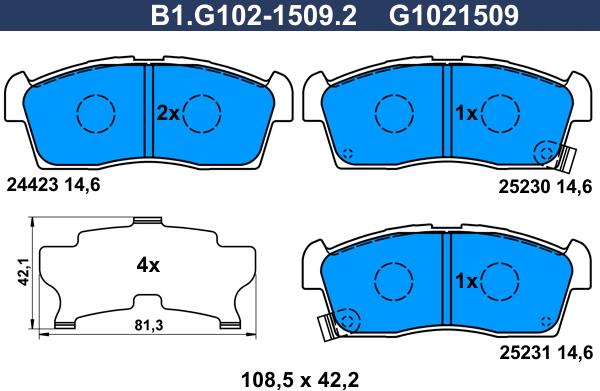 Galfer B1.G102-1509.2 - Тормозные колодки, дисковые, комплект avtokuzovplus.com.ua