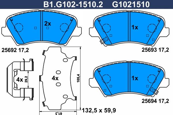 Galfer B1.G102-1510.2 - Тормозные колодки, дисковые, комплект avtokuzovplus.com.ua