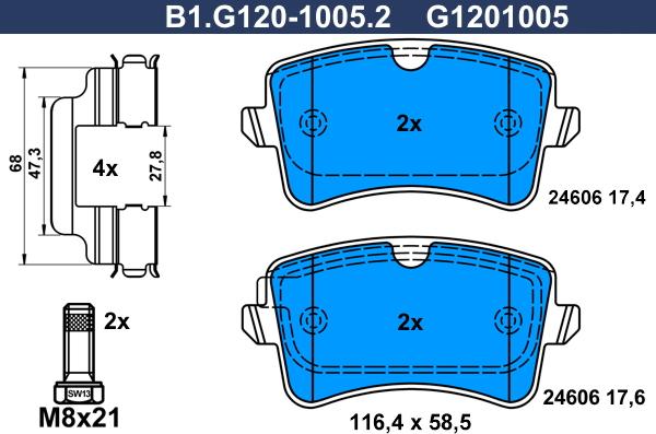 Galfer B1.G120-1005.2 - Гальмівні колодки, дискові гальма autocars.com.ua