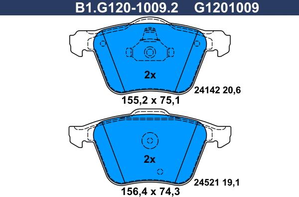 Galfer B1.G120-1009.2 - Тормозные колодки, дисковые, комплект autodnr.net