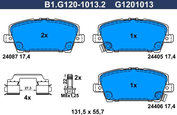 Galfer B1.G120-1013.2 - Тормозные колодки, дисковые, комплект avtokuzovplus.com.ua