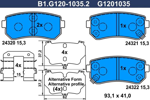 Galfer B1.G120-1035.2 - Тормозные колодки, дисковые, комплект avtokuzovplus.com.ua