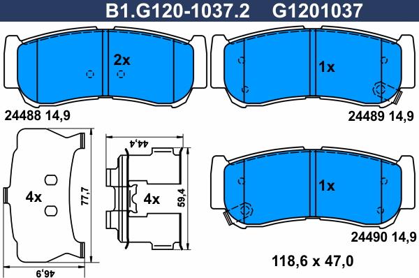 Galfer B1.G120-1037.2 - Гальмівні колодки, дискові гальма autocars.com.ua