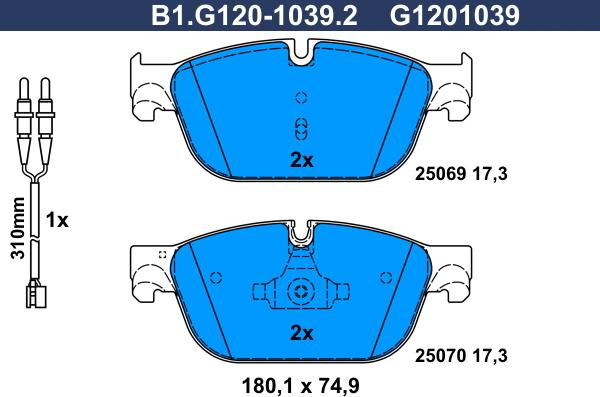 Galfer B1.G120-1039.2 - Гальмівні колодки, дискові гальма autocars.com.ua