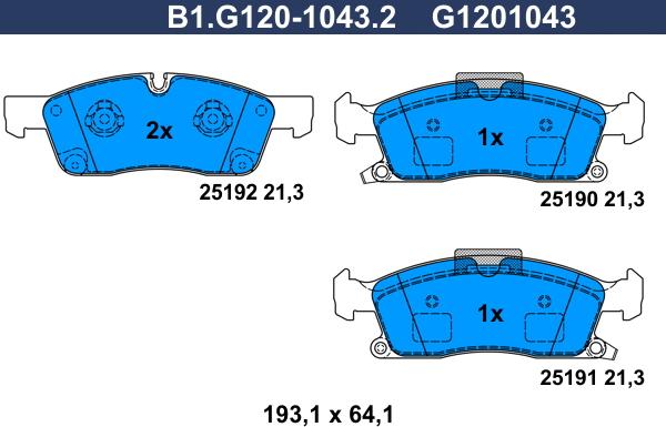 Galfer B1.G120-1043.2 - Гальмівні колодки, дискові гальма autocars.com.ua