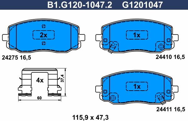 Galfer B1.G120-1047.2 - Гальмівні колодки, дискові гальма autocars.com.ua