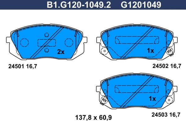 Galfer B1.G120-1049.2 - Тормозные колодки, дисковые, комплект avtokuzovplus.com.ua