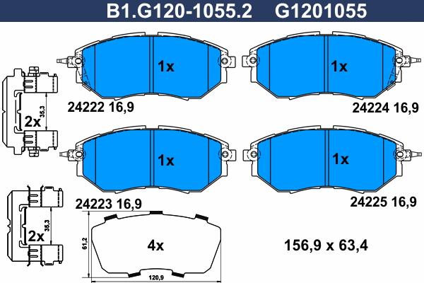 Galfer B1.G120-1055.2 - Гальмівні колодки, дискові гальма autocars.com.ua