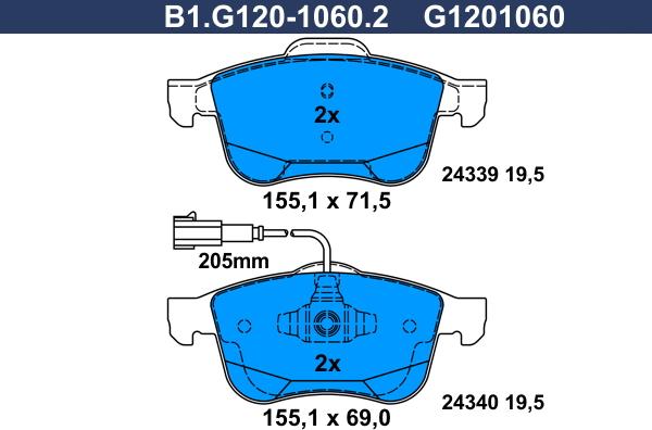 Galfer B1.G120-1060.2 - Гальмівні колодки, дискові гальма autocars.com.ua