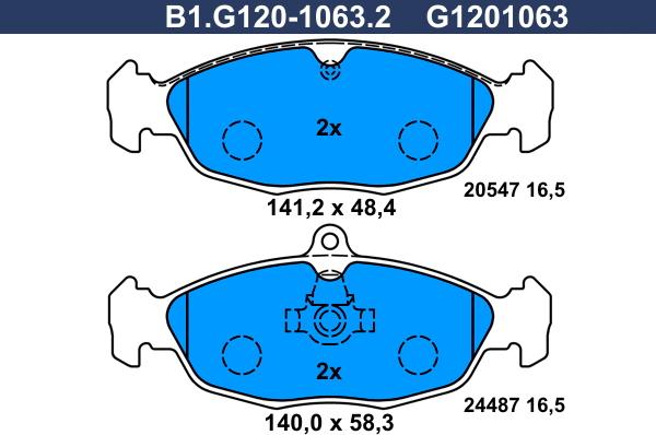 Galfer B1.G120-1063.2 - Тормозные колодки, дисковые, комплект avtokuzovplus.com.ua