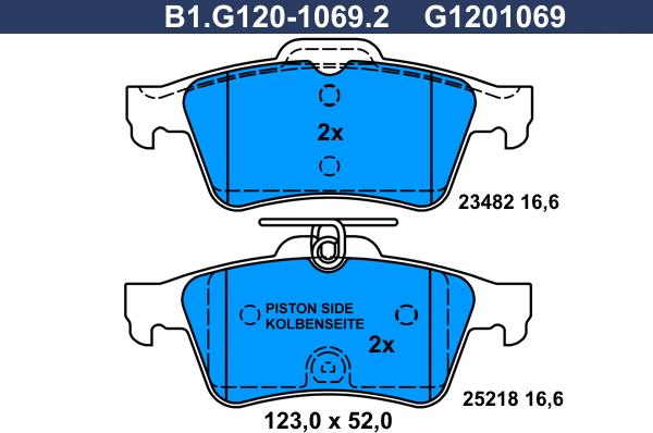 Galfer B1.G120-1069.2 - Гальмівні колодки, дискові гальма autocars.com.ua