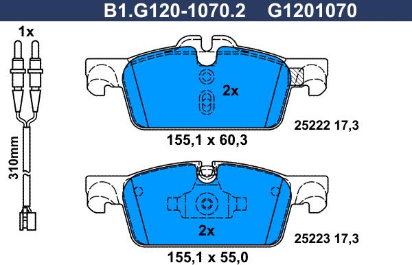 Galfer B1.G120-1070.2 - Гальмівні колодки, дискові гальма autocars.com.ua