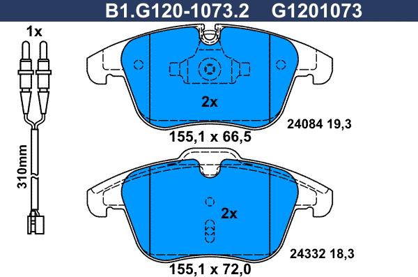 Galfer B1.G120-1073.2 - Гальмівні колодки, дискові гальма autocars.com.ua