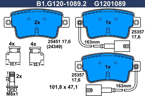 Galfer B1.G120-1089.2 - Гальмівні колодки, дискові гальма autocars.com.ua