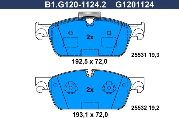 Galfer B1.G120-1124.2 - Гальмівні колодки, дискові гальма autocars.com.ua