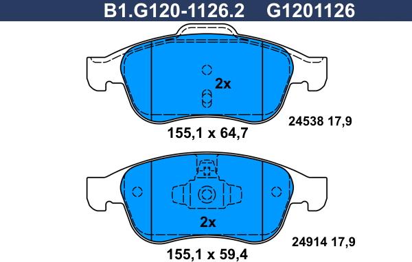 Galfer B1.G120-1126.2 - Тормозные колодки, дисковые, комплект avtokuzovplus.com.ua