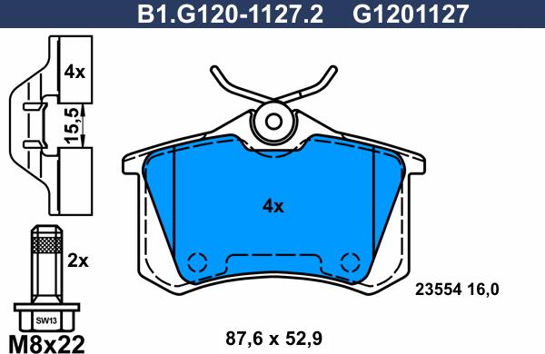 Galfer B1.G120-1127.2 - Гальмівні колодки, дискові гальма autocars.com.ua