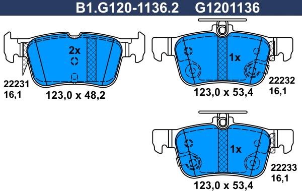 Galfer B1.G120-1136.2 - Гальмівні колодки, дискові гальма autocars.com.ua
