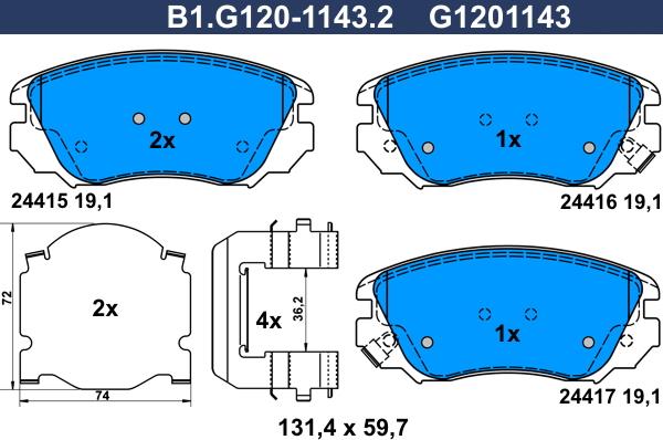 Galfer B1.G120-1143.2 - Тормозные колодки, дисковые, комплект autodnr.net