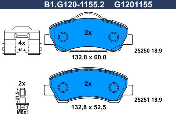 Galfer B1.G120-1155.2 - Гальмівні колодки, дискові гальма autocars.com.ua