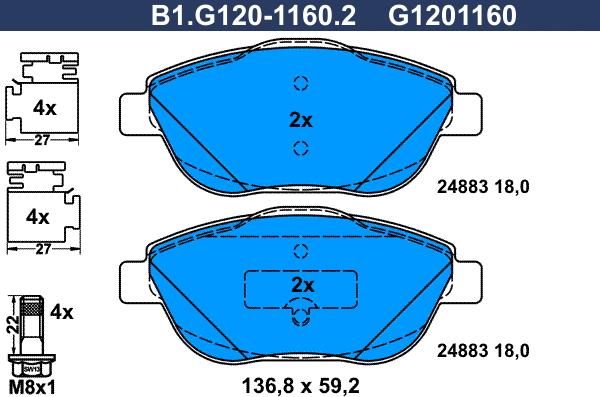 Galfer B1.G120-1160.2 - Гальмівні колодки, дискові гальма autocars.com.ua