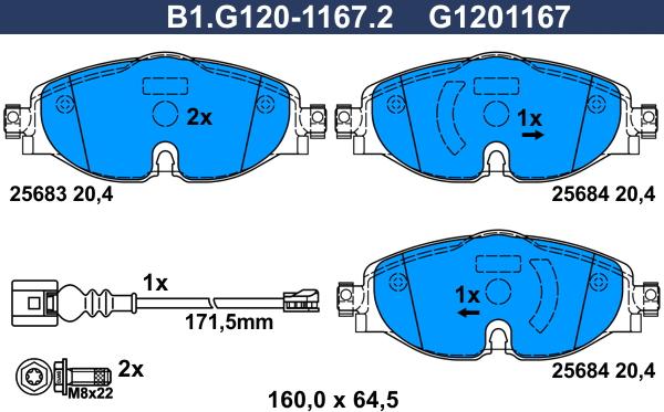 Galfer B1.G120-1167.2 - Гальмівні колодки, дискові гальма autocars.com.ua