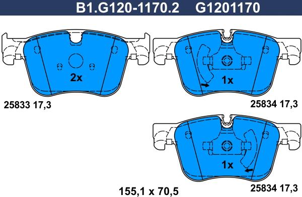 Galfer B1.G120-1170.2 - Тормозные колодки, дисковые, комплект autodnr.net