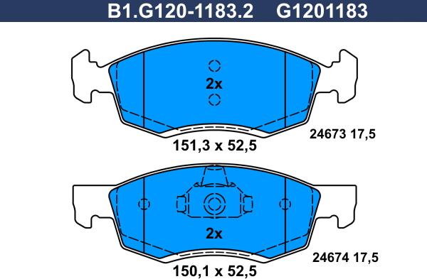 Galfer B1.G120-1183.2 - Гальмівні колодки, дискові гальма autocars.com.ua