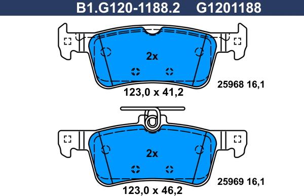 Galfer B1.G120-1188.2 - Тормозные колодки, дисковые, комплект avtokuzovplus.com.ua