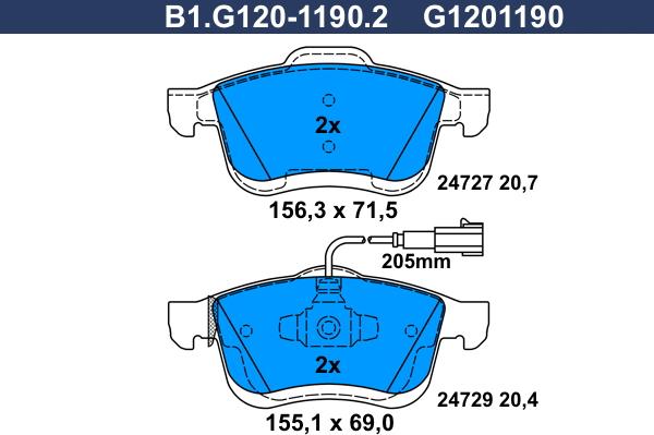 Galfer B1.G120-1190.2 - Тормозные колодки, дисковые, комплект avtokuzovplus.com.ua