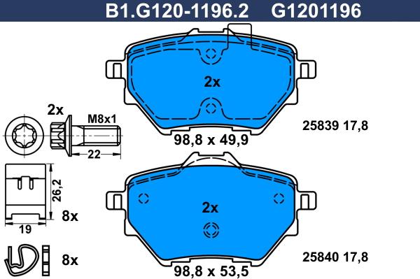 Galfer B1.G120-1196.2 - Тормозные колодки, дисковые, комплект avtokuzovplus.com.ua