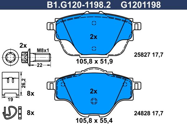 Galfer B1.G120-1198.2 - Гальмівні колодки, дискові гальма autocars.com.ua